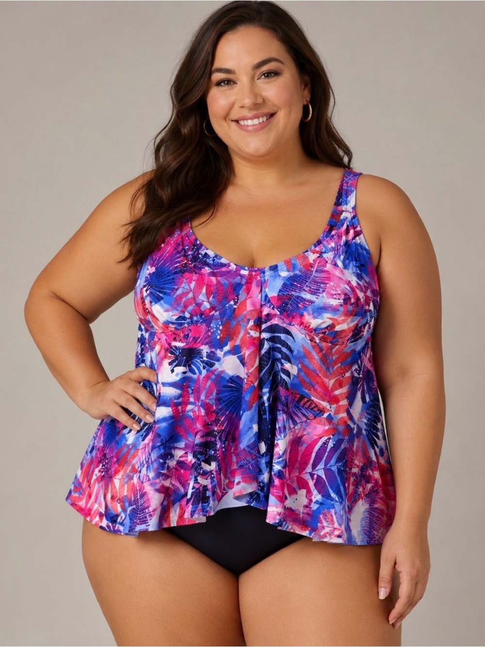 Swimsuits for All Flowy Tankini Swimsuit Top Pink tropical Print size 22